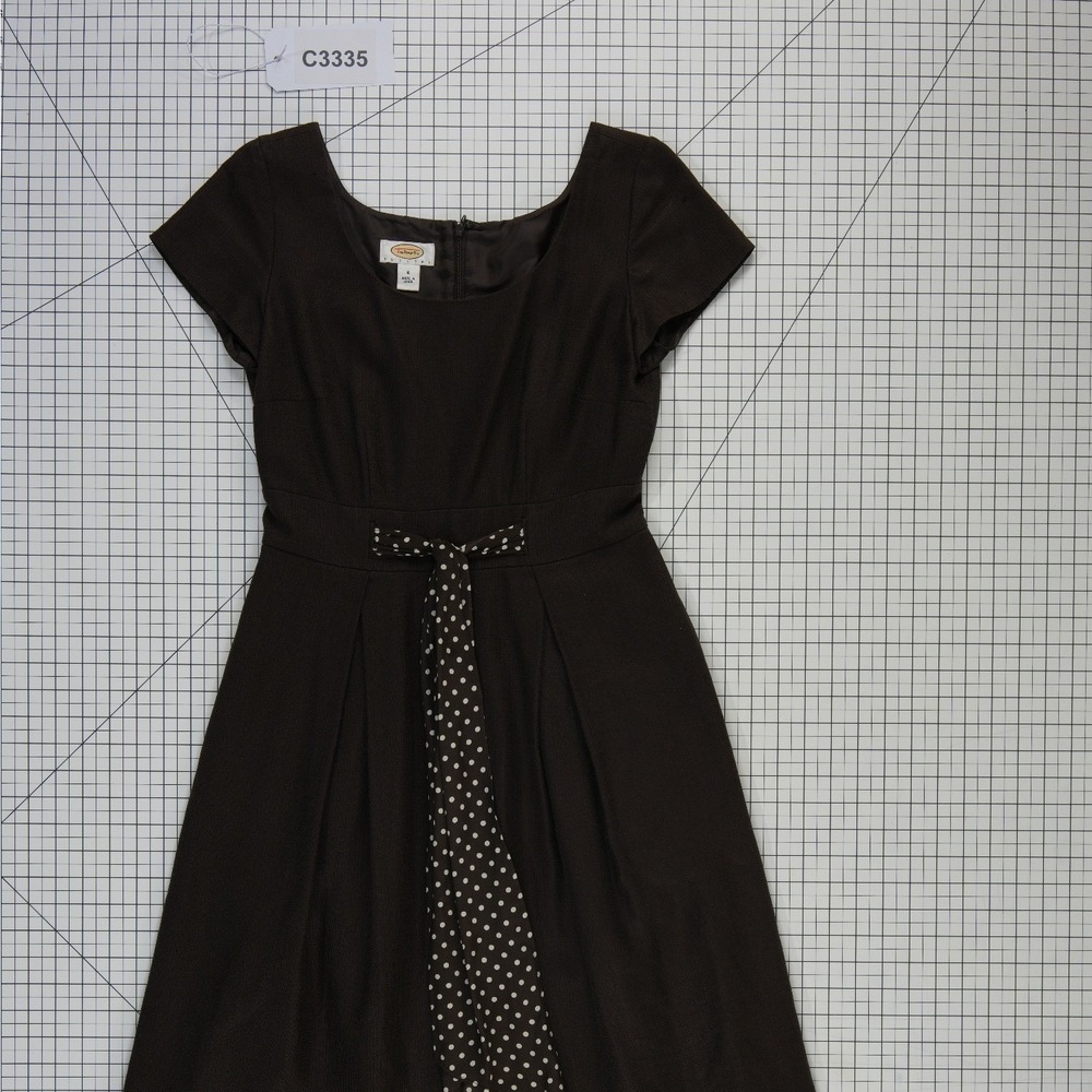Talbots Fit & Flare Dress Women's Size 6P Petite Black Polka Dot Sash Tie - Picture 7 of 7